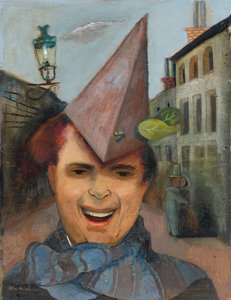 Selvportræt med en papirhat og blåt tørklæde, ca. 1936 (olie på krydsfiner) af Felix Nussbaum