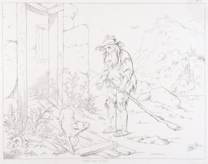 (Rip Van Winkle, illustration) Rip vender tilbage til sit hus i ruiner af Felix Octavius Carr Darley