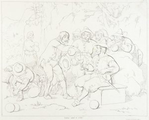 (Rip Van Winkle, illustration) Rip serverer spiritus til de mærkelige mænd i bjergene af Felix Octavius Carr Darley