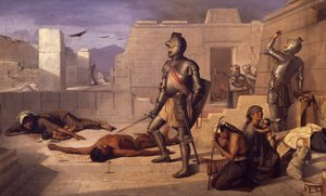 Chobala-massakren under spansk erobring af Felix Parra (1845-1919), Mexico