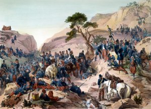 Episode af erobringen af Algeriet i 1840 - Slaget ved Mouzaia-passet (1840) - Hertugen af Orleans udøver kommando i den franske hær - gravering af Philippoteaux - Den franske hær vinder Teniah of Mouzaia-slaget om bjergpasset Mouzaia den 1.