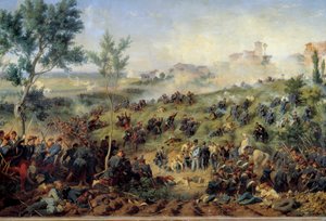 Udsigt over slaget ved Montebello di Casteggio, 20/05/1859 Frankrig vinder den østrigske hær. Maleri af Henri-Felix-Emmanuel Philippoteaux (1815-1884) 1862. Dim. 1x1,5 m. Paris, Musee de l