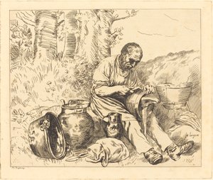 The Tinker (Le retameur) af Felix Régamey after Alphonse Legros