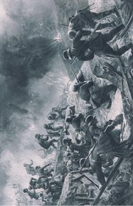 Attack, illustration fra Hindenburg udgivet af Daterlandischer Derlag C U Weller Berlin