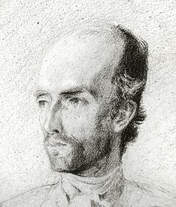 Portræt af en mand, ca. 1845 (sort kridt forhøjet med hvidt på brunt papir) af Félix Ziem