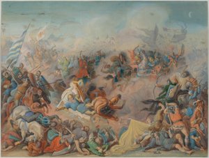 Hertug Luitpolds død i det ungarske slag i 907 nær Pressburg af Feodor (Theodor) Dietz