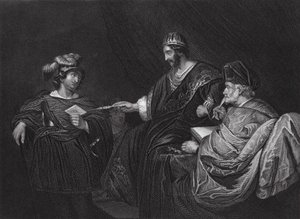 David sender et brev til Joab fra Uriah, II Samuel, kap XI, v 14 (kobberstik) af Ferdinand (after) Bol