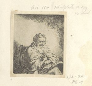 Gammel mand med et kløverblad på jakken Recueil de quatre-vingt-cinq estampes originales (serietitel) af Ferdinand Bol (attributed to)
