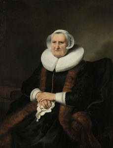 Portræt af en gammel dame, muligvis Elisabeth Bas Portræt af en gammel dame, muligvis Elisabeth Jacobsdr Bas (1571-1649), enke efter Jochem Hendricksz Swartenhont af Ferdinand Bol (attributed to)