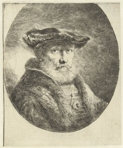 Buste af en gammel mand med en fløjlsbasker af Ferdinand Bol