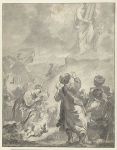 Moses stiger ned fra Sinai-bjerget med de ti bud af Ferdinand Bol