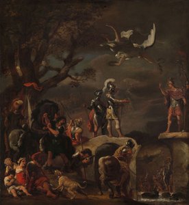 Fredsforhandlingerne mellem Claudius Civilis og Quintus Petillius Cerealis på den nedrevne bro, 1658-62 af Ferdinand Bol