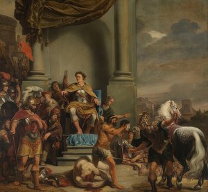 Titus Manlius Imperiosus Torquatus beordrer halshugning af sin søn. 1661-64 af Ferdinand Bol