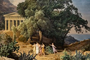 Et dorisk tempel med Castelmola og Taormina i baggrunden af Ferdinand Georg Waldmuller