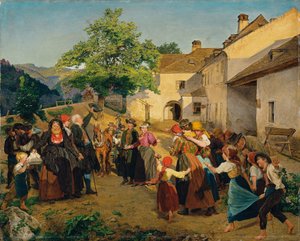 Brudens farvel til forældrenes hus - Höldrichsmühle af Ferdinand Georg Waldmuller
