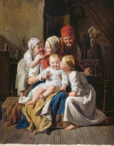 Bedstemor glæder. 1852 af Ferdinand Georg Waldmuller