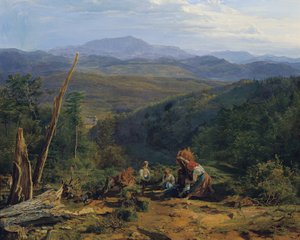 Wienerwald landskab med Wildegg Slot af Ferdinand Georg Waldmuller