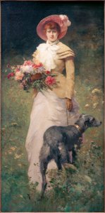 Kvinde med hund af Ferdinand Heilbuth