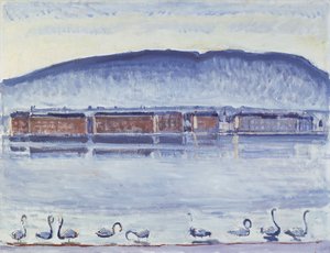 Genevesøen med Mont Salève og svaner af Ferdinand Hodler