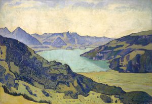 Udsigt over Thun-søen fra Breitlauenen, 1906. af Ferdinand Hodler