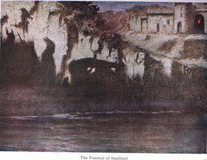 Siegfrieds begravelse, illustration fra The Stories of Wagners Operas pub. af George Harrap & Co Ltd 1932 af Ferdinand Lecke