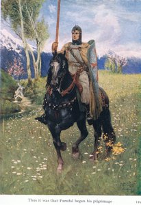 Således var det med Parsifal begyndte hans pilgrimsrejse, illustration fra The Stories of Wagners Operas pub. af George Harrap & Co Ltd 1932