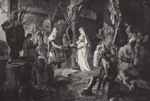 Frithjof bei Konig Ring (Frithjof i King Rings sal) (gravering) af Ferdinand Leeke