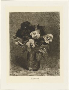 Violer i en vase Blomster (titel på objekt)