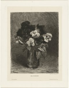 Violer i en vase Blomster (titel på objekt)