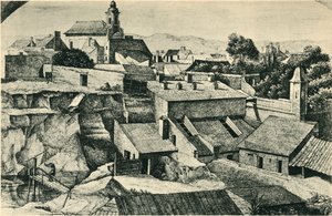 Stenbrud i Alt-Matzleinsdorf, med sognekirken St Florian i Wien, 1814-1815, 1943.