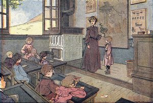 I klassen, i barndommens billedbog, ca. 1900 (gravering)