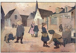 Uden af ​​skolen, i billedbog om barndommen, ca. 1900 (gravering) af Ferdinand Raffin