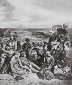 Massakrerne på Chios (litografi) af Ferdinand Victor Eugene (after) Delacroix