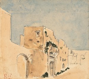 En marokkansk bygning (blyant og akvarel på papir) af Ferdinand Victor Eugene Delacroix