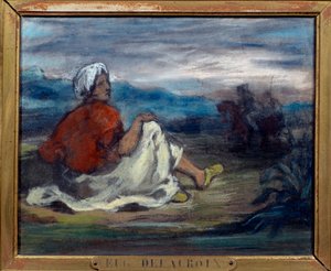 En araber, der sidder på landet på kanten af en vej Pastelmaleri af Eugene Delacroix (1798-1863) Privatsamling fra det 19. århundrede af Ferdinand Victor Eugene Delacroix