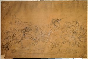 Slagscene tegning på laksepapir af Eugene Delacroix (1798-1863) 1800-tallet søn. 0,30 X 0,45 m. Paris, Louvre-museet af Ferdinand Victor Eugene Delacroix