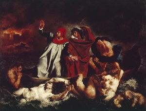 Dantes båd, fra Divina Commedia af Dante Alighieri (olie på lærred af Ferdinand Victor Eugene Delacroix