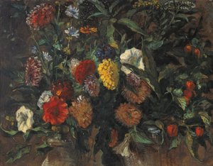 Blomsterstilleben, ca. 1848 (olie på karton) af Ferdinand Victor Eugene Delacroix