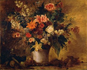 Blomster og frugt (olie på lærred) af Ferdinand Victor Eugene Delacroix