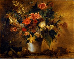 Blomster og frugter Buket blomster i en vase af gres. Maleri af Eugene Delacroix (1798-1863) 1843 ca. Sol. 74x93 cm Vienna Kunsthistorisches Museum, Neue Gallery af Ferdinand Victor Eugene Delacroix