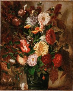 Blomster i en lerkrukke (maleri på lærred) af Ferdinand Victor Eugene Delacroix