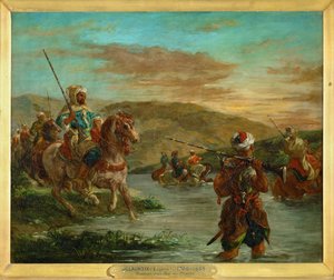 Fording af en flod i Marokko (maleri på lærred) af Ferdinand Victor Eugene Delacroix