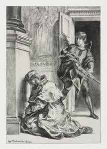 Hamlet: Hamlet forsøger at dræbe kongen, 1843. af Ferdinand Victor Eugene Delacroix