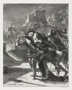 Hamlet: Hamlet skynder sig at følge sin fars spøgelse, 1835. af Ferdinand Victor Eugene Delacroix