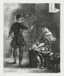 Hamlet: Hamlet og Ophelia, 1834. af Ferdinand Victor Eugene Delacroix