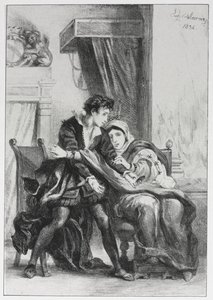 Hamlet: Hamlet og dronningen, 1834. af Ferdinand Victor Eugene Delacroix