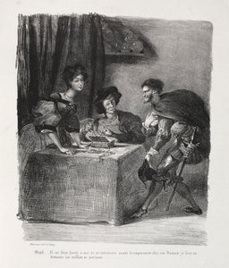 Illustrationer til Faust: Méphistophelés er hos Marthe, 1828. af Ferdinand Victor Eugene Delacroix