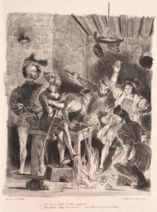 Illustrationer til Faust: Méphistophélés i de studerendes værtshus, 1828. af Ferdinand Victor Eugene Delacroix