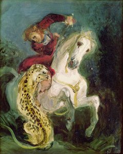 Jaguar angriber en rytter, ca. 1855