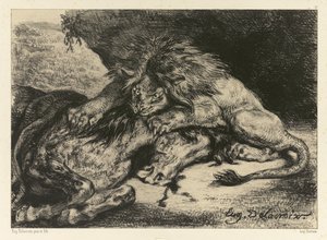 Løve fortærer en hest, 1844 af Ferdinand Victor Eugene Delacroix
